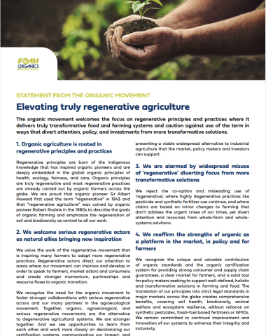 Page 1 of the statement on elevating truly regenerative agriculture 