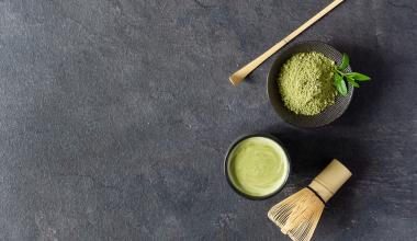 matcha, matcha powder and whisk