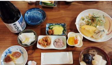 table with an organic Japanese meal